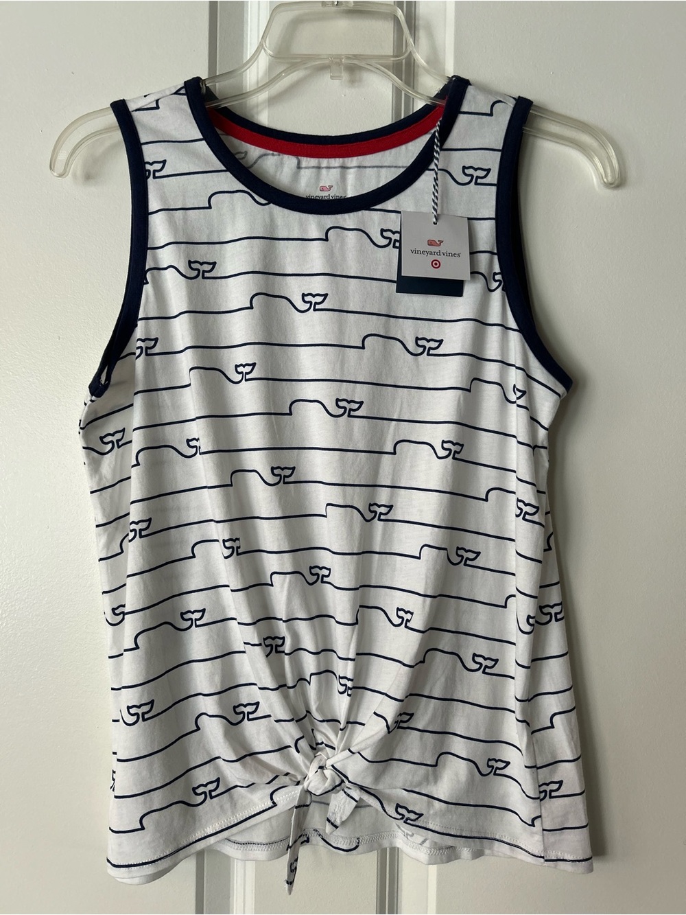 Vineyard Vines White & Navy Whale Tie-Front Tank Top